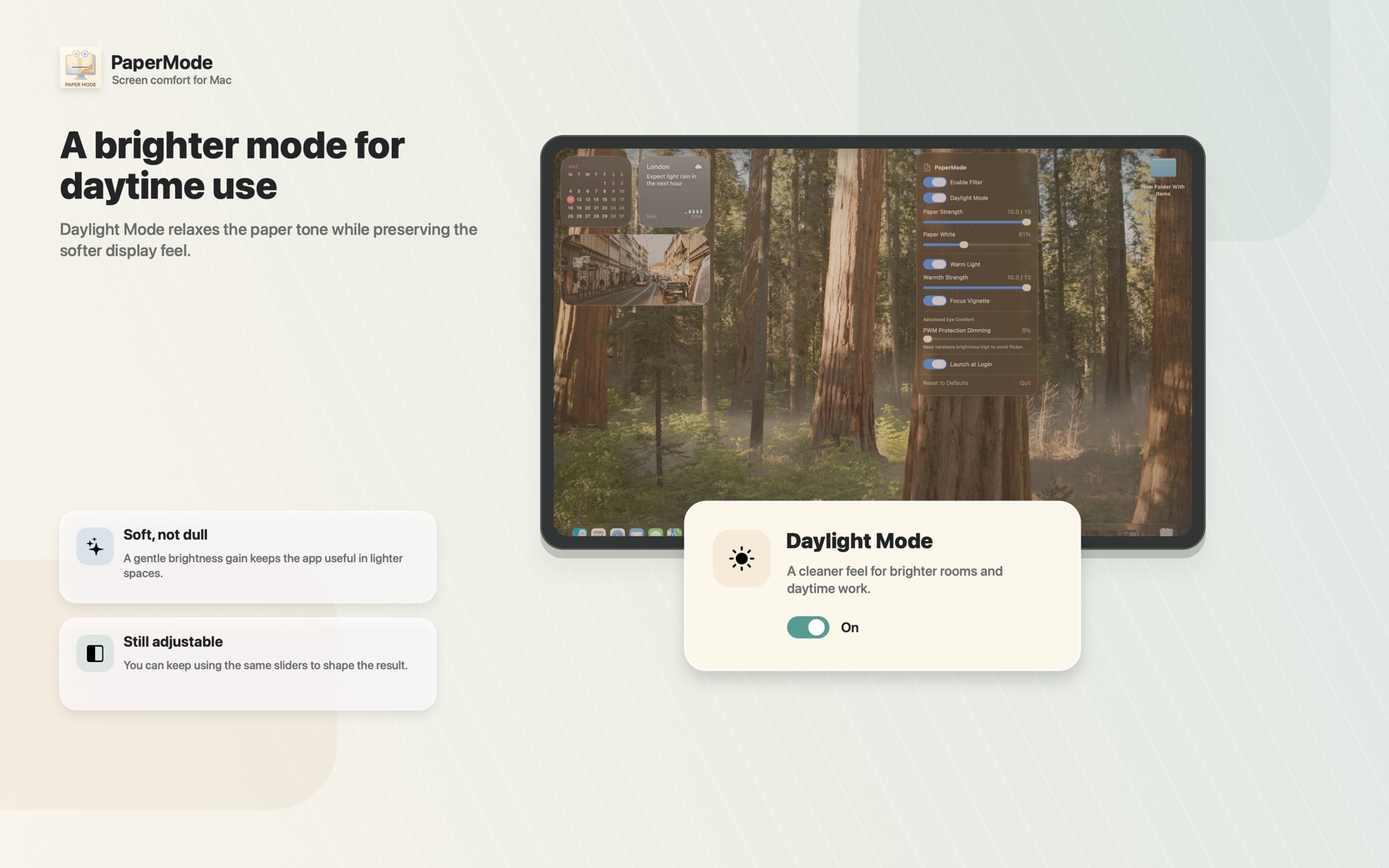 Daylight Mode brightening the paper look for daytime use